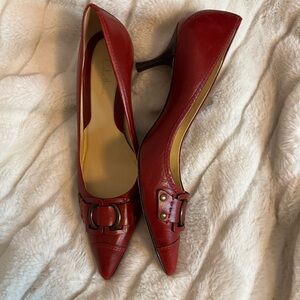 Cole Haan 7.5B Red Leather Kitten Heel Point Toe Retro Style Designer Shoes